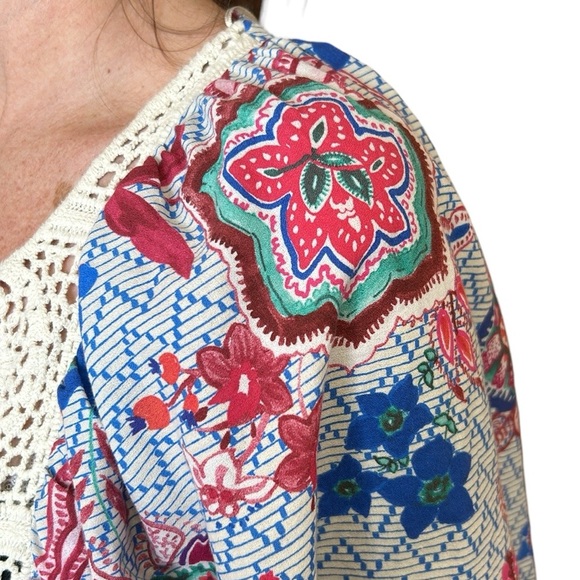 ZARA Woman | CROCHET DETAIL SHIRT Multicolor w/Long Slit Bohemian Lightweight M - Picture 11 of 15
